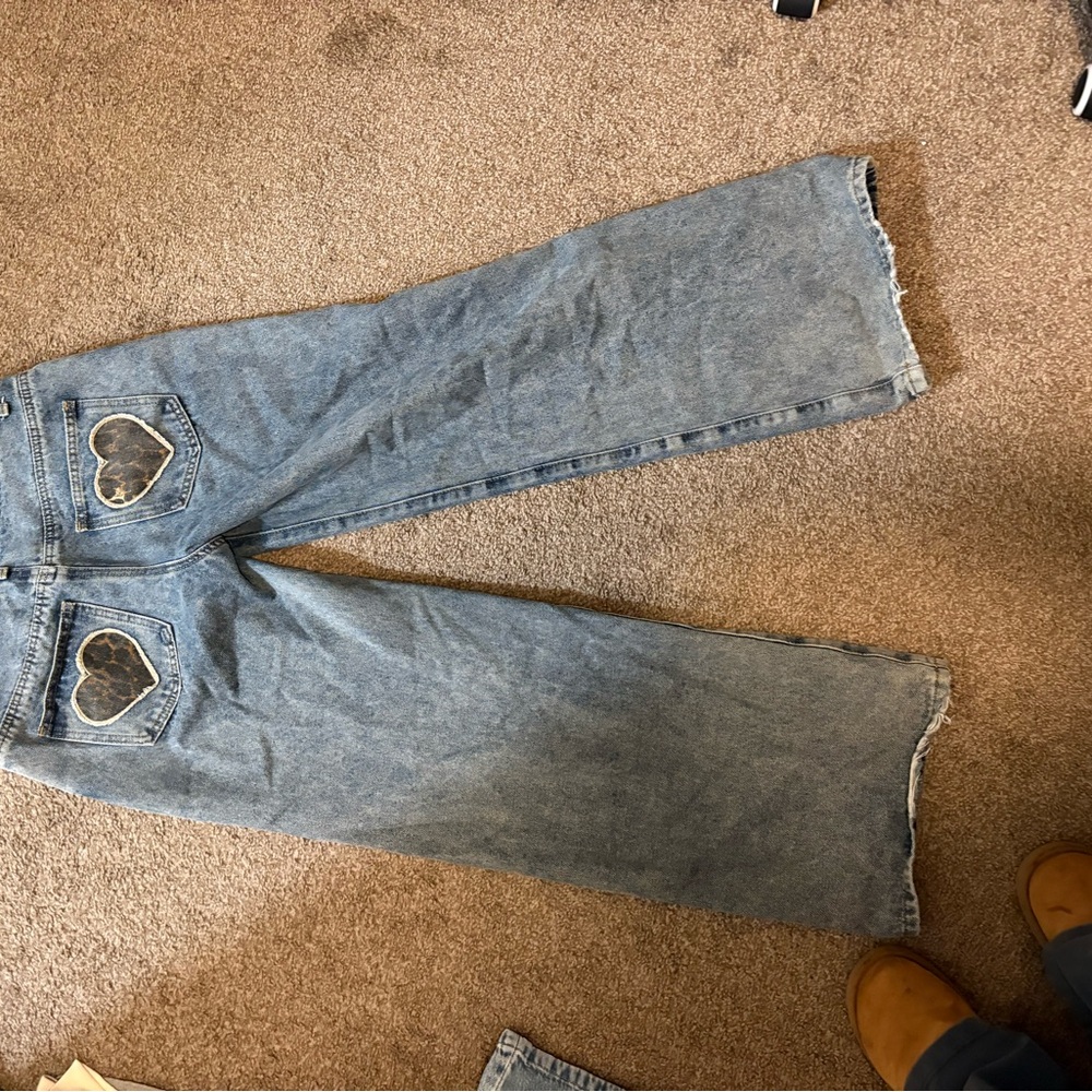 Edikted Blue Wide Leg Jeans with Heart Pockets
